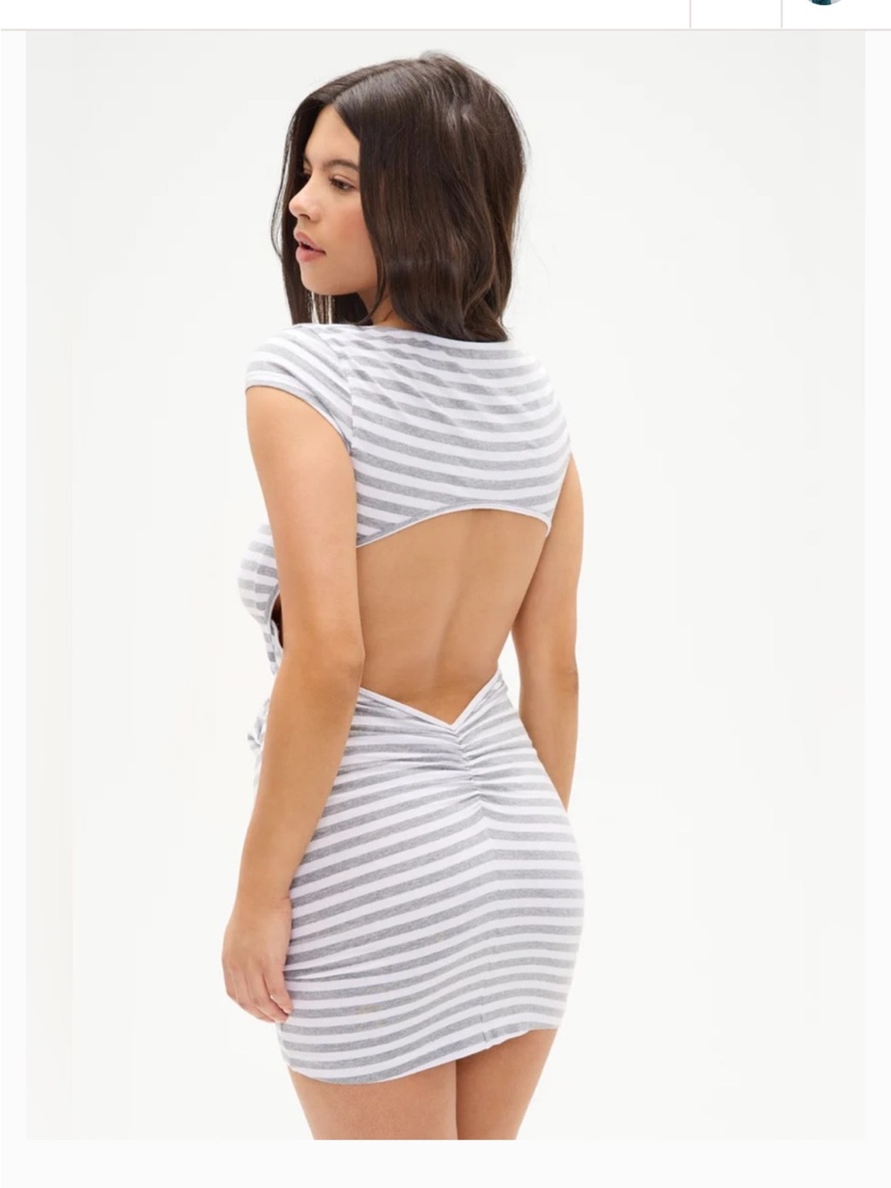 Frankie's Bikinis Gray & White Striped Open-Back Mini Dress